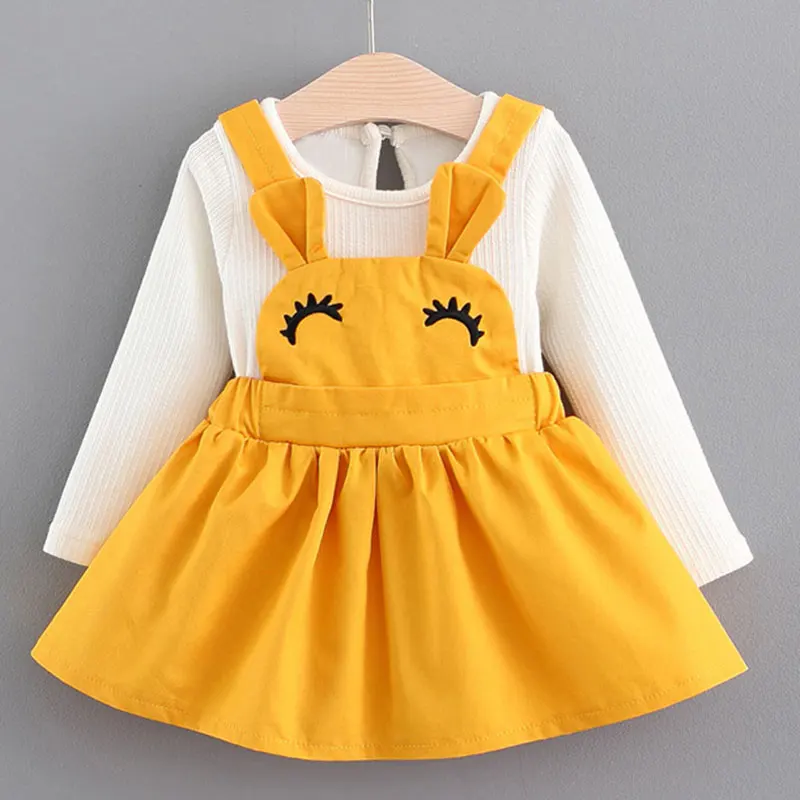 Bear leader/платья для девочек; Новинка года; модное весеннее платье на бретельках с заячьими ушками для детей 6-24 месяцев - Цвет: az249 yellow