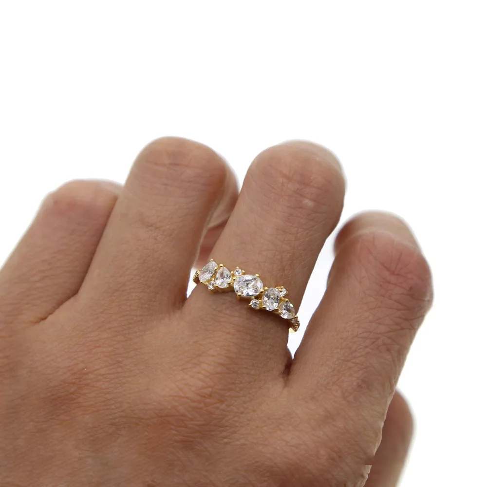 Золото Цвет cz кластер минимальное модное кольцо ювелирные изделия Серебро 925 пробы шикарное Высокое качество обручальные милые женские кольца