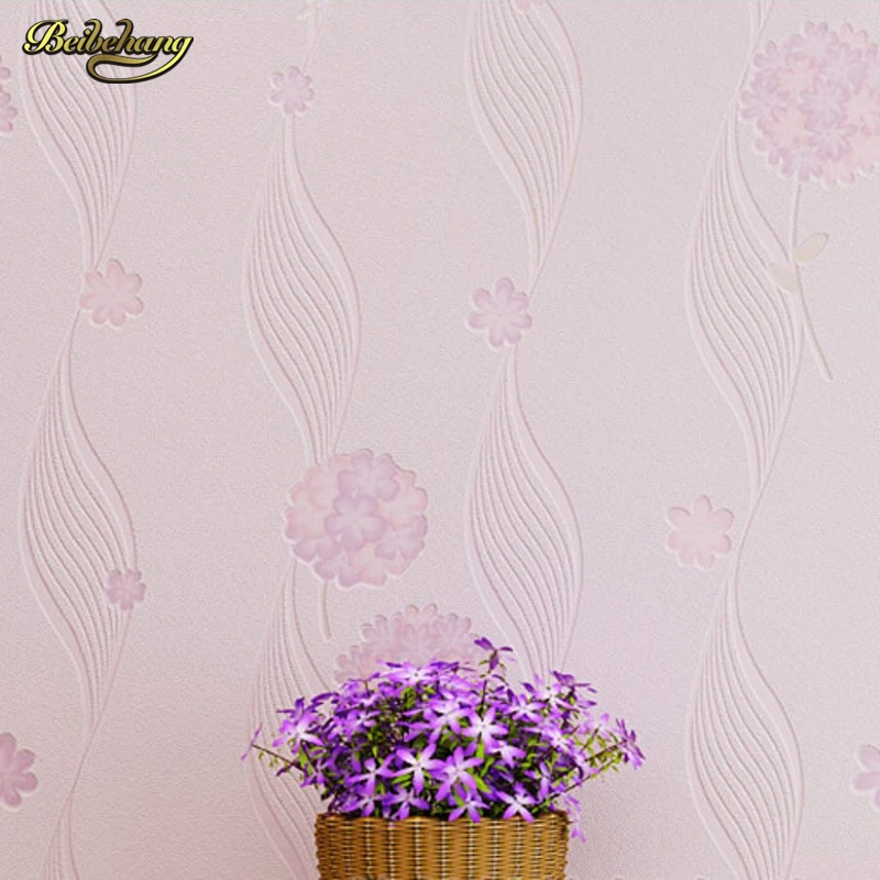 3d wallpaperEco-friendly pvc Flowery Stripe children's pink blue & orange Wallpaper flower kids wall paper roll for bedroom