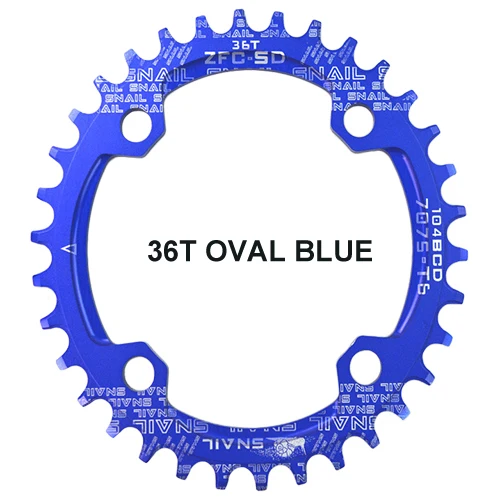 Улитка MTB овальная Звездочка 104BCD 32 T/34 T/36 T узкий широкий Chainwheel велосипед Сверхлегкий A7075 сплав горный велосипед коленчатый набор - Цвет: 36T Blue Oval