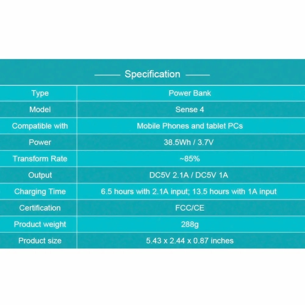 Новинка 10400 мАч портативный классический Sense4Power Bank двойной USB выход внешний резервный аккумулятор простой повербанк с подарочным кабелем