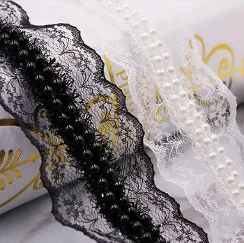 

10Yards Delicate Wedding Dress Pearl Trims Appliques Ivory Beaded Lace Ribbon Hats Underwear Curtain Decor Accessories