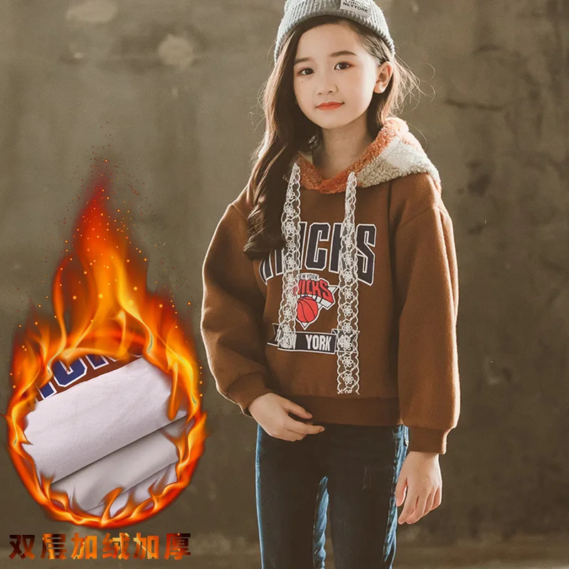 

T Shirt Girls 2018 New Fashion Winter Warm Shirts Toddler Girl Clothing Long Sleeve Hooded Print Girls Teen Tops 6 7 8 10 12 14