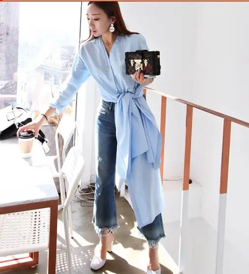 

PEILING DRAGON Elegant fashion brief V-neck sweep placketing medium-long shirt