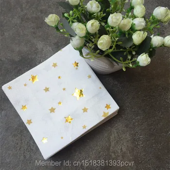 

Free Shipping 160pcs White with Metallic Gold Cocktail Beverage Napkins Foil Gold Star Tissue Serviettes Wedding Party Favor