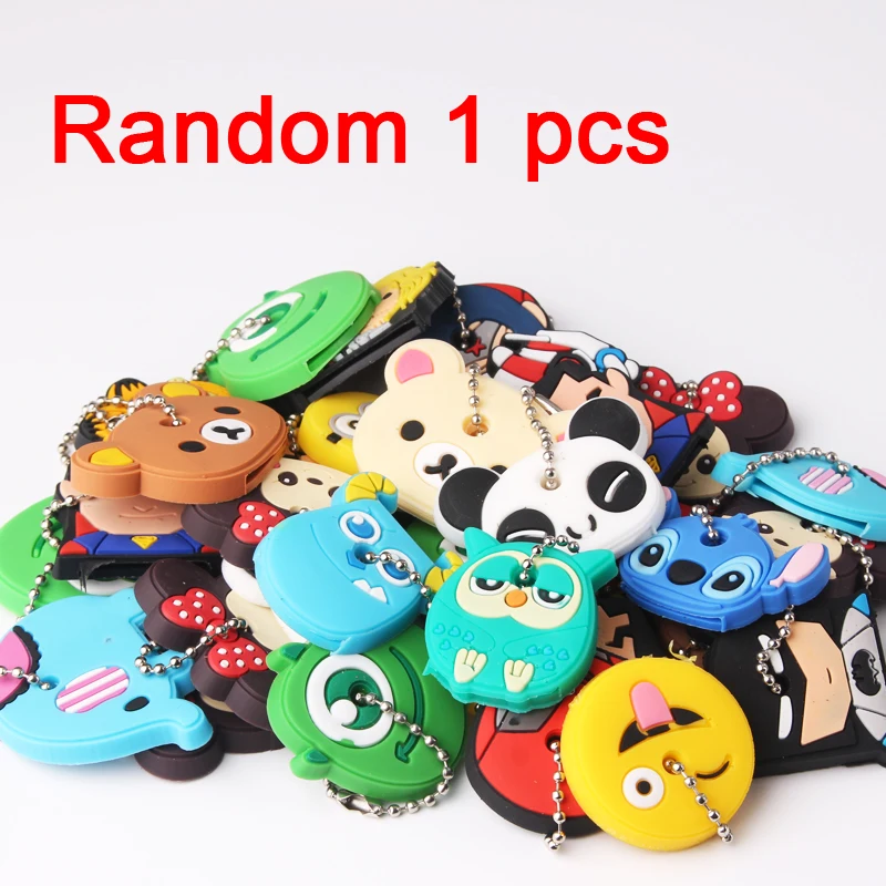 Cartoon Anime Cute Key Cover Cap Silicone Mickey Stitch Bear Keychain Women Gift Owl Porte Clef Minne Key Chain - Цвет: Photo Color28