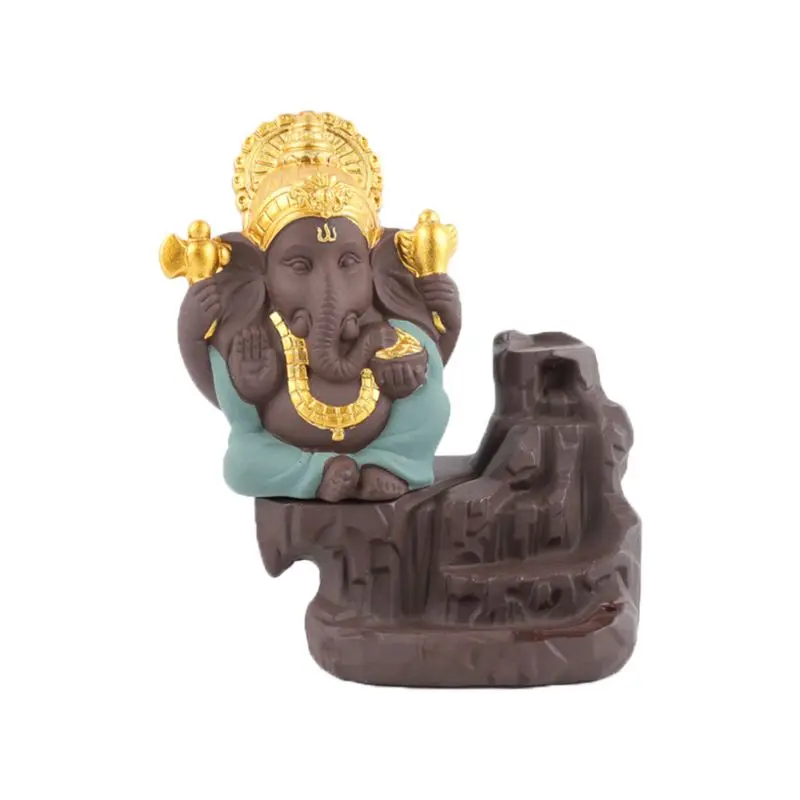 Рефлюкс слон Бог Ганеша керамический буддийский горный водопад обратного потока ладан горелка держатель конусы курильница