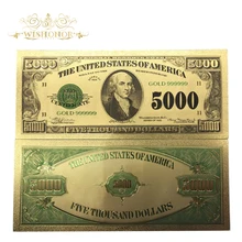 Wishonor 10 шт./лот, драгоценный подарок, американская цветная Золотая банкнота, 5000 долларов США, Банкнота в 24 K, Поддельные Банкноты для сбора