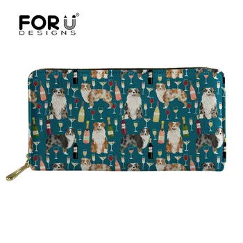 

FORUDESIGNS Australian Shepherd Wine Printed Womens Wallets And Purses Carteira for Ladies Long Zipper Woman Wallet Card Clutch