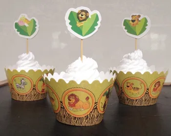 

120pcs/lot Forest Animal Cupcake Wrappers And Toppers Picks Cake Decoration In Birthday Or Party Kids Favors