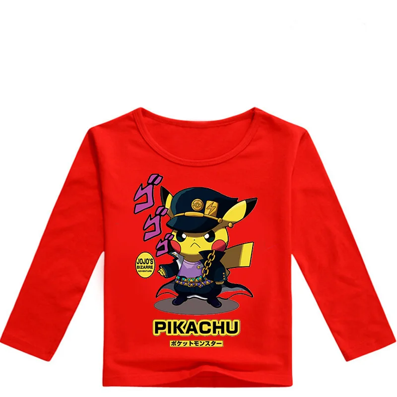 Весенняя футболка с длинным рукавом и принтом «Покемон го» для маленьких мальчиков и девочек хлопковая одежда футболки для малышей - Цвет: Red