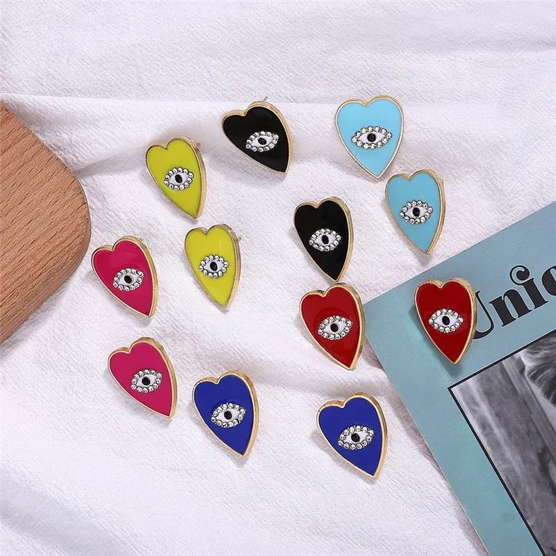 

Ladyfirsy Eyes shape Paint Heart Stud Earrings for Women Personalized Wedding Statement Earring girls Love Birthday Gift