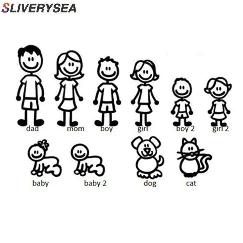 

5 * 127cm Cartoon Big Family Car Stickers Vinyl Car Bike Motorcycle For Car Decorative Accessories Fashion Black / White #B1319
