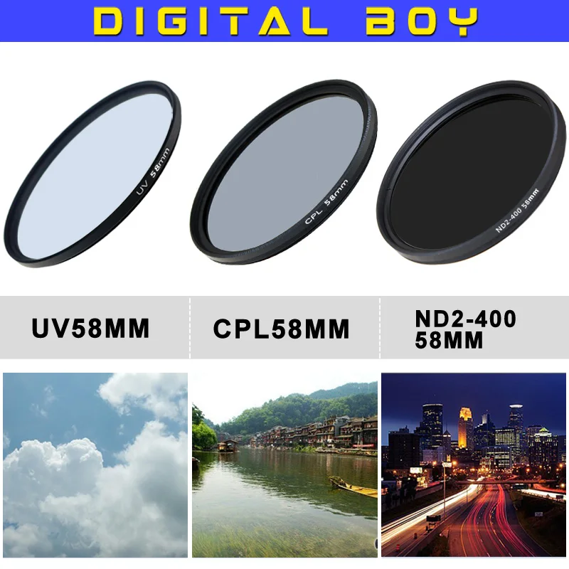 Hot (3pcs/set) 58mm UV Filter + 58mm Circular Polarizing CPL + 58 mm