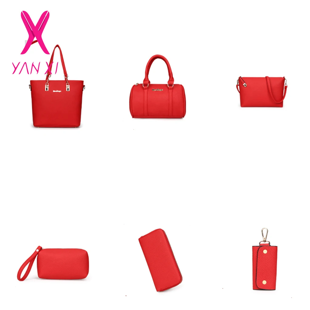 6 قطعة/المجموعة بو الجلود حقائب النساء حقيبة وردية مجموعة الماركات الكتف حقيبة الأعلى مقبض Crossbody أكياس مخلب حقيبة Womens'Pouch 5 ألوان