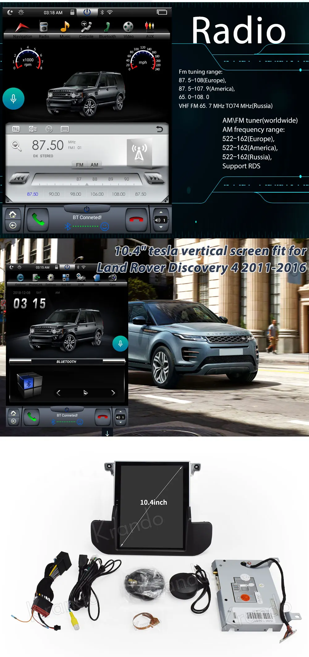 Krando Android 4,4 10," Тесла вертикальный сенсорный экран автомобильный Радио плеер gps для Land Rover Дискавери 4 2011- навигационная система