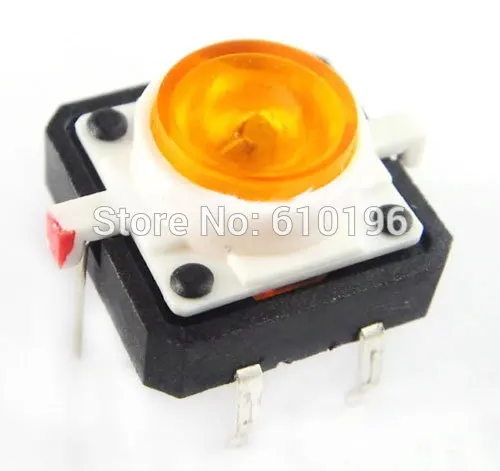 

Vertical Yellow Color LED Reset Tactile Button Normally Open Touch Switch 12*12 4 Pin