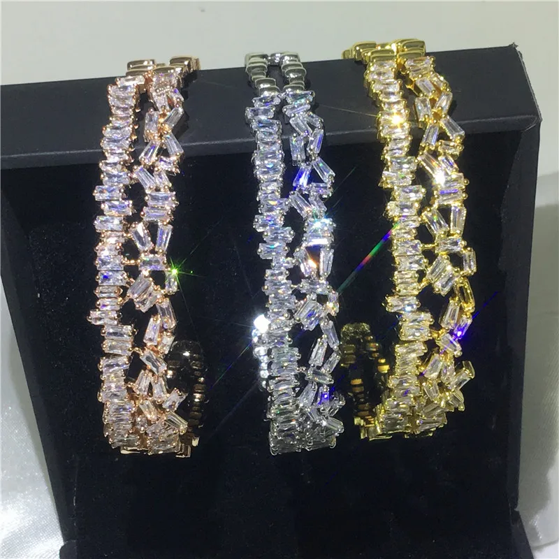 Vecalon Jewelry AAAAA cubic zirconia Bangle cuff White Gold Filled Party Bracelet bangle For women Wedding accessaries Gift | Украшения и