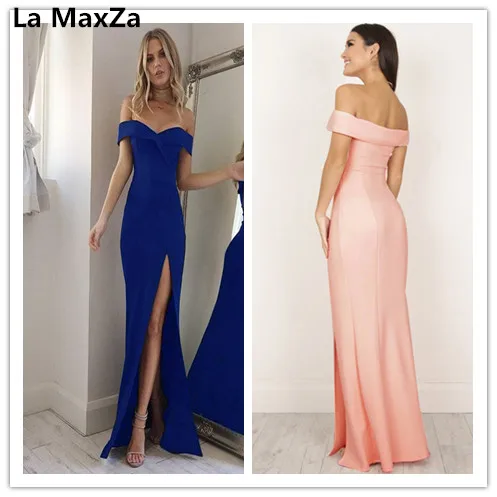 La MaxZa 2018 Для женщин Длинные vestido de festa Сексуальная Макси v шеи Сплит Вечеринка