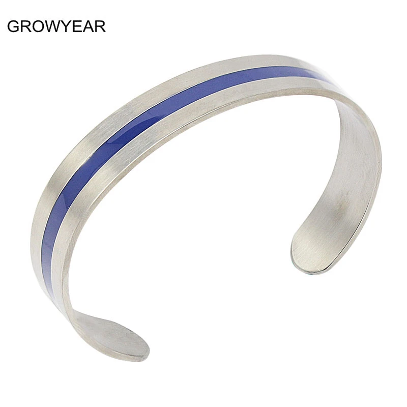Men Women Blue Enamel Bangle Bracelets Matte Silver Jewelry Stainless