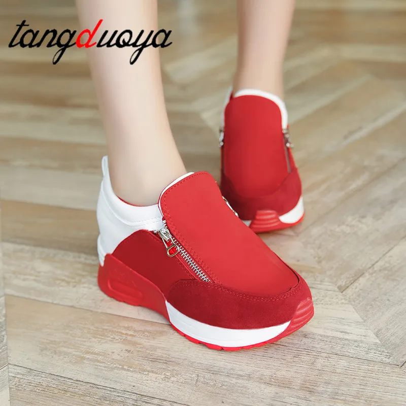 

New High Heel Lady Casual Red / Black Women Vulcanized Shoes Leisure Platform Shoes Breathable Height Increasing Shoes Big 42