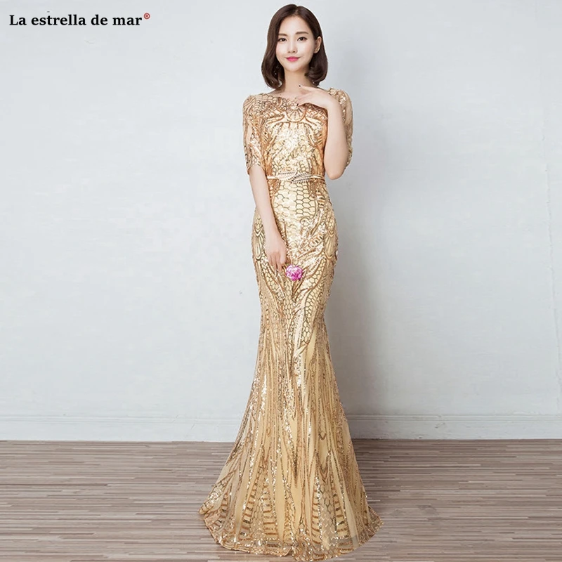 Vestido para festa de casamento2019 новинка из кружева, с вырезом на шее, с блестками, Сексуальная Русалка, золотой, красный, фиолетовое платье для невесты, длинное sukienka plus