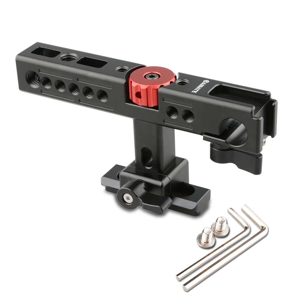 

CAMVATE Nato Top Handle Camera Handle Kit with 15mm Rod Clamp & Shoe Mounts for Camera Cage (Black, Red Knob) C1585