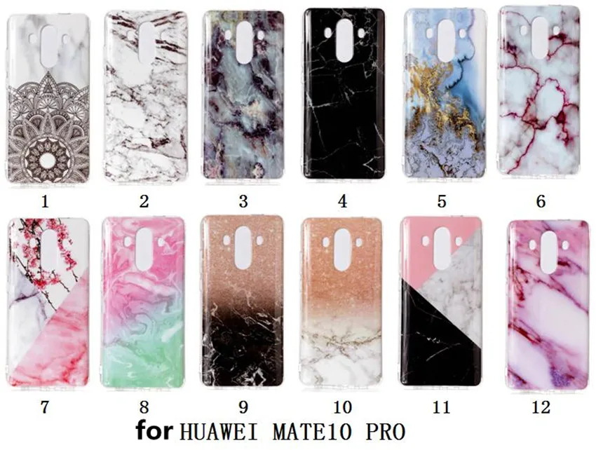 100 шт/партия, чехол с мраморной лицевой поверхностью для Huawei Mate 10 Pro