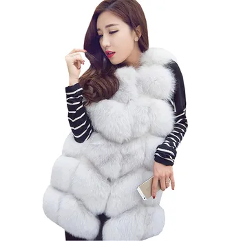 

2018 Autumn Winter Women Midi Long Vest Coat Slim Faux Fur Vests Waistcoat Ladies Warm Thick Sleeveless Jacket Plus Size AB910
