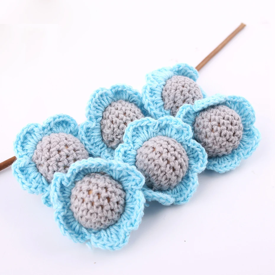 

Tooth Care 40mm 5Pcs Baby Accessories Toys 7 color Crochet Food Grade Wooden Sunflower Beads Decoration Inside Baby Teether