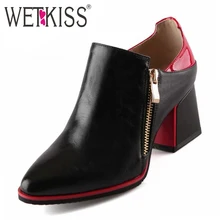 Wetkiss grande taille 34-43 épais talons carrés pompes de style britannique femmes Zip de Mélange Couleur Printemps Automne Talons Femmes Chaussures Pour Femmes De Base