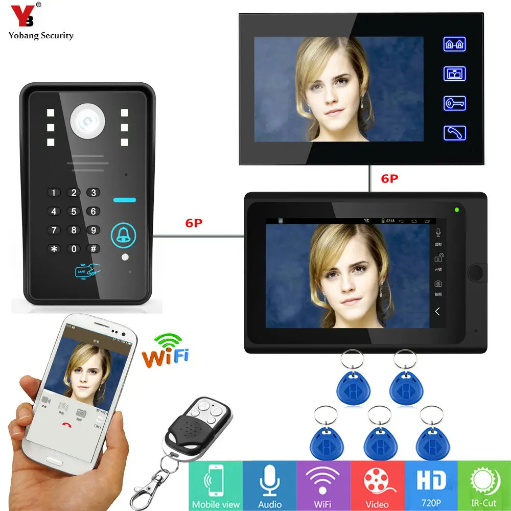 

YobangSecurity 7 Inch wifi/ Wird Door Doorbell Intercom Camera System With Password Unlock And RFID Unlock camera