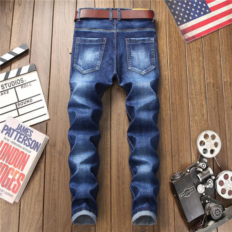 2019 весна и осень новая мужская Корейская версия зауженных джинсов молодежная мода вышивка штаны брюки размер 28-36 38