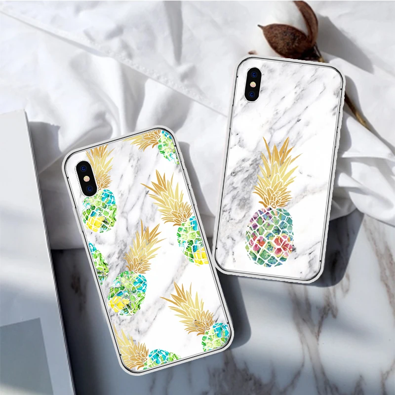 

Phone Cases For iPhone X 8 6 7 6 Plus Summer Fruit Pineapple Marbled Cartoon Pattern Transparent TPU DIFFRBEAUTY Silicone Coque