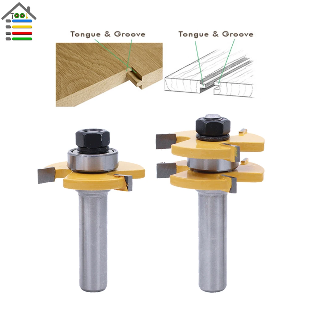 2 Bits Tongue and Groove Router Bit Set Wood End Mill Milling Cutter