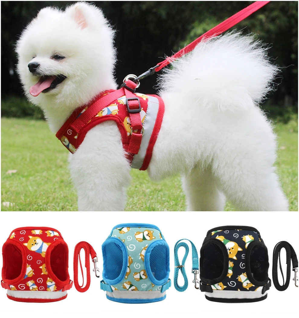 

Breathable Harnesses for Dogs Summer Reflective Dog Vest Harness Breathable Pet Leash Set XS S M L XL