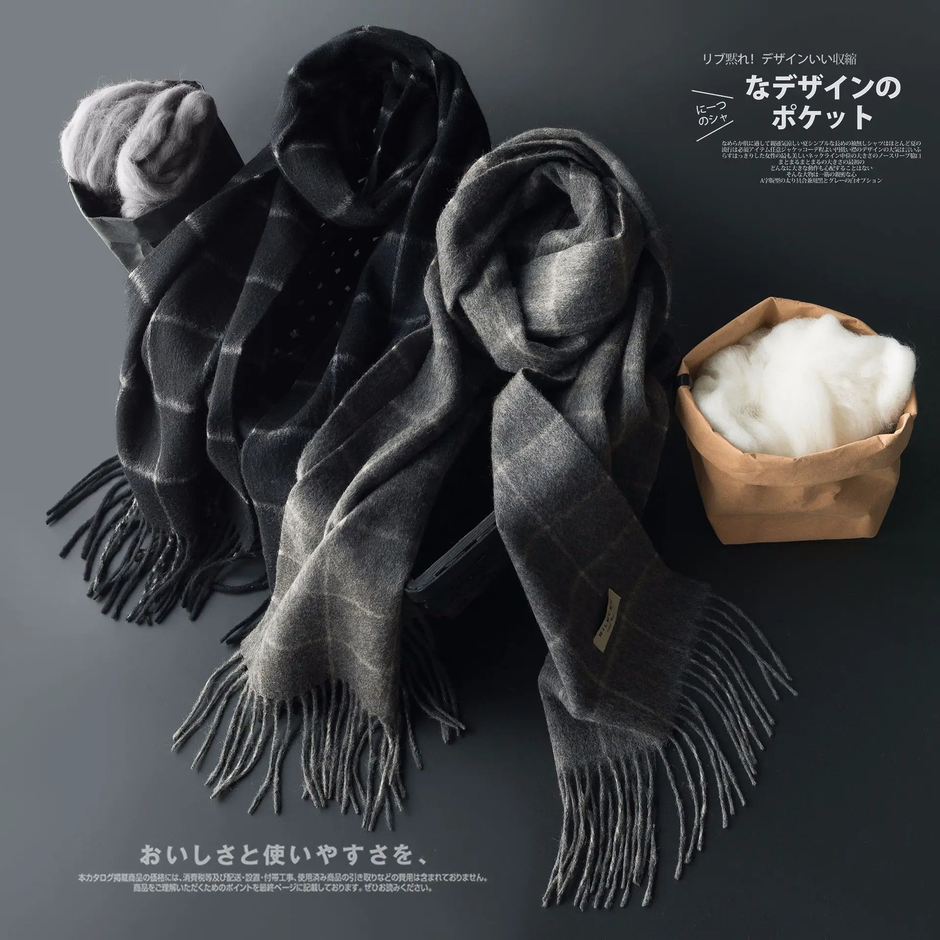 

Japanese 100% wool scarf men women warm in winter business large size keep warm fashion plaid retro scarves for men