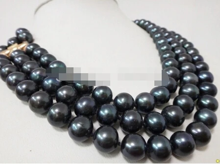 

Free shipping >>@ 1476 9-10MM TRIPLE STRANDS TAHITIAN GENUINE BLACK PEARL NECKLACE 17"18"19