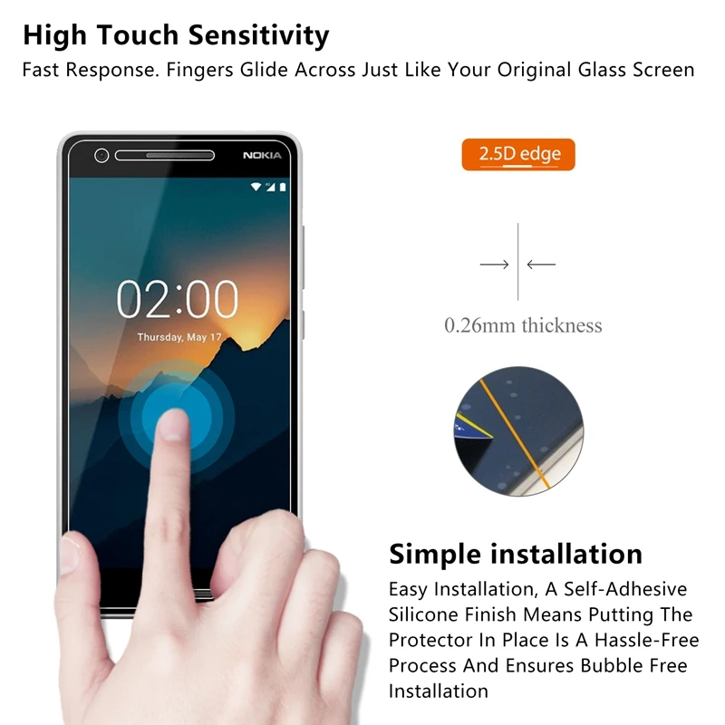 10 шт./лот 2.5D 0 26 мм 9H Премиум Закаленное стекло для Nokia 2 1 Защитная пленка 5