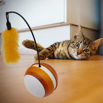 

Electric Cat Toy Luminescence Automatically Tumbler Ball Feather Toy Funny Interactive Cat Teser Squeaky Toys For Kitten