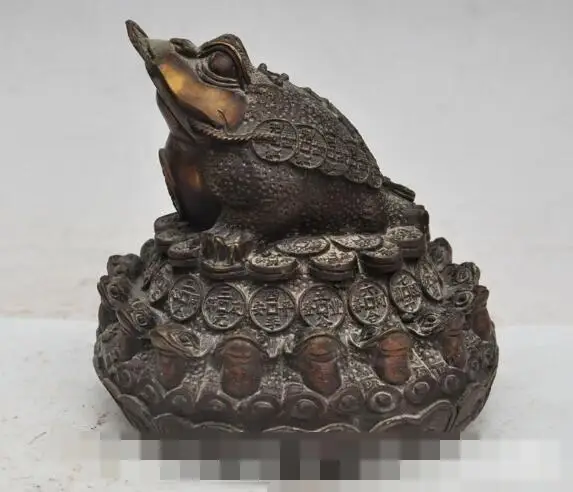 

S2405 chinese fengshui bronze wealth money coin Golden Toad spittor rich statue discount 30% (C0324)
