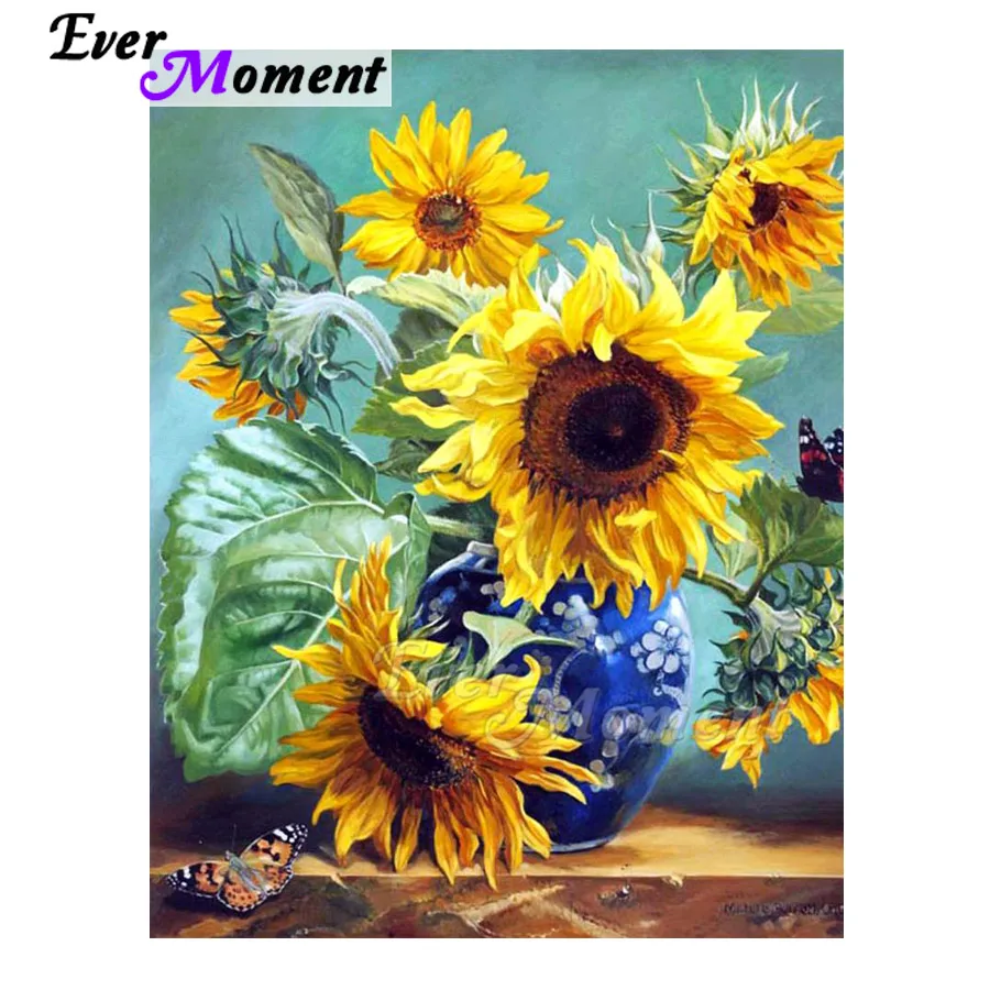 Ever Moment Diamond Painting Sunflower Vase Handmade Picture Of Rhinestone Mosaic Full Square Drill Embroidery 3F1777 | Дом и сад