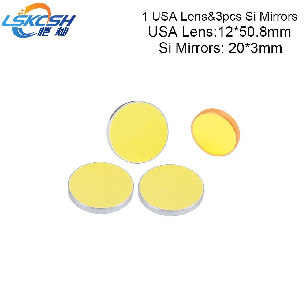 

LSKCSH 1Pcs USA lens Diameter 12mm focal length 50.8mm and 3pcs si mirrors 20mm for Co2 Laser Stamp Engraving Cutting Machines