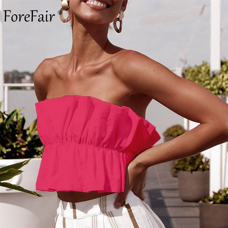 Forefair Off Shoulder Crop Top Summer Sexy Backless  (3)
