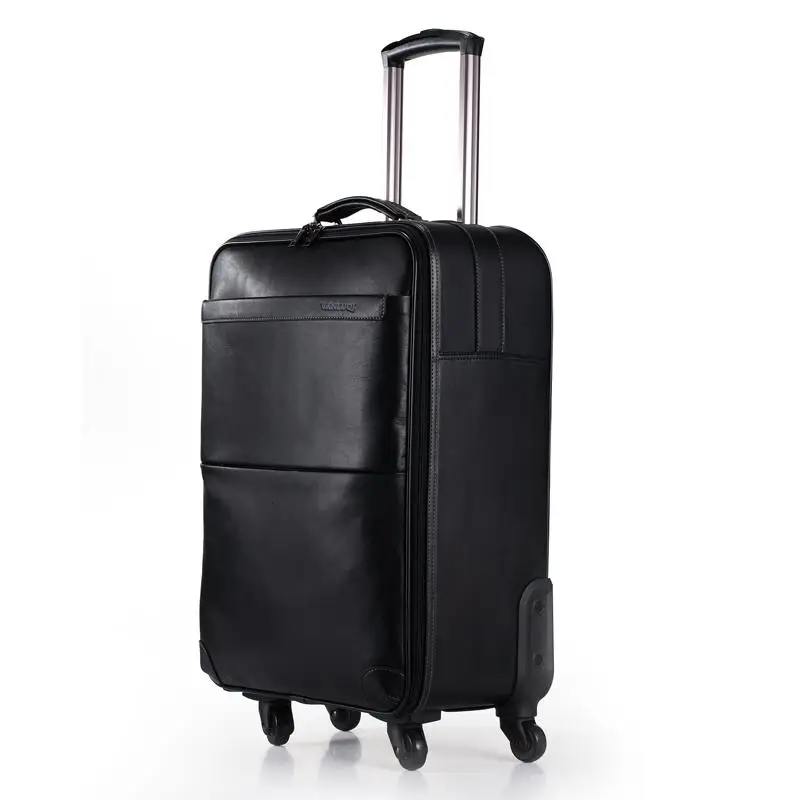 Men Genuine Cowhide Leather Spinner Carry On Travel Luggage Hand ...