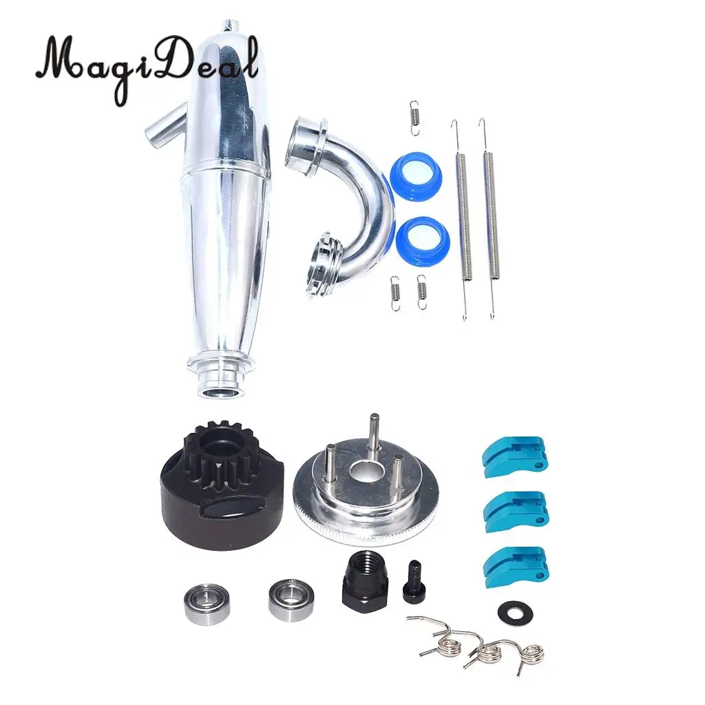 14T Gear Flywheel Assembly Bearing Clutch Bell Shoes Nut Springs+Exhaust Pipe Tubing for HSP Bobao HPI SH Truck 1/8 RC Car