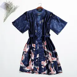 Сексуальный принт кран невесты халаты для невесты вискоза Женская одежда для сна Летняя Повседневная юката Половина рукава кимоно халат