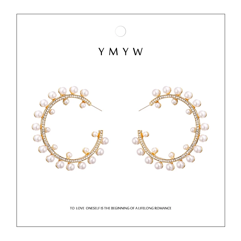 

YMYW Fashion Luxury Simulated Pearl Hoop Earrings for Women C Shaped Geometr Earrings Wedding Party Hanging Earrings Bijoux Gift