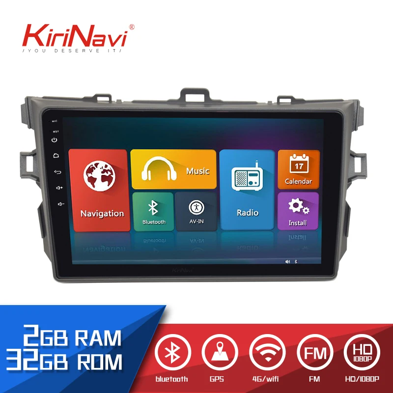 Excellent KiriNavi 2 din 9" Touch Screen 32G ROM Android Car Radio For Toyota Corolla 2006-2011 Multimedia GPS Navigation Player audio MP3 3
