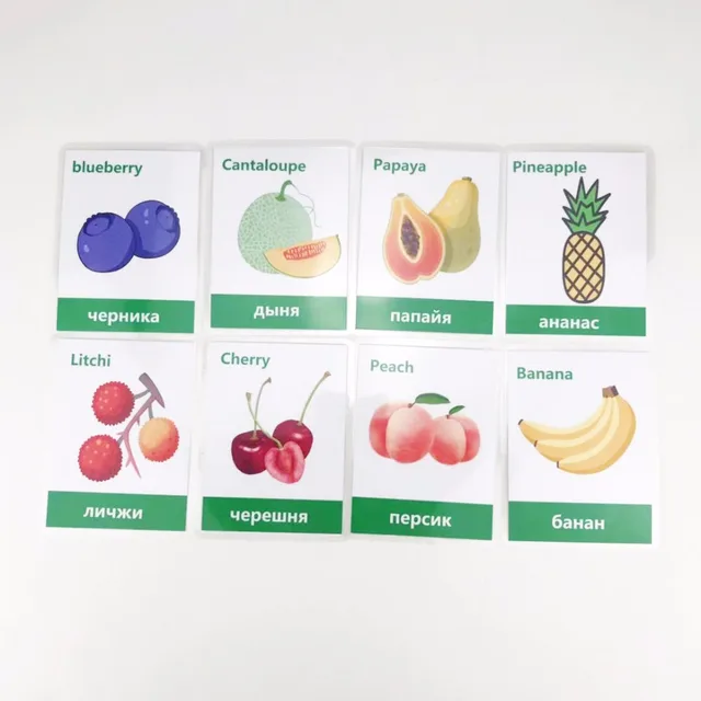 20Pcs Russian Fruit Montessori English Word Pocket Flash Card Game Puzzle Card Learning English Educational Toy for Children Kid 3